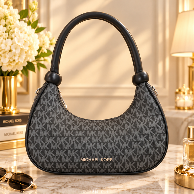 Michael Kors Signature Logo Hobo Shoulder Bag – Black