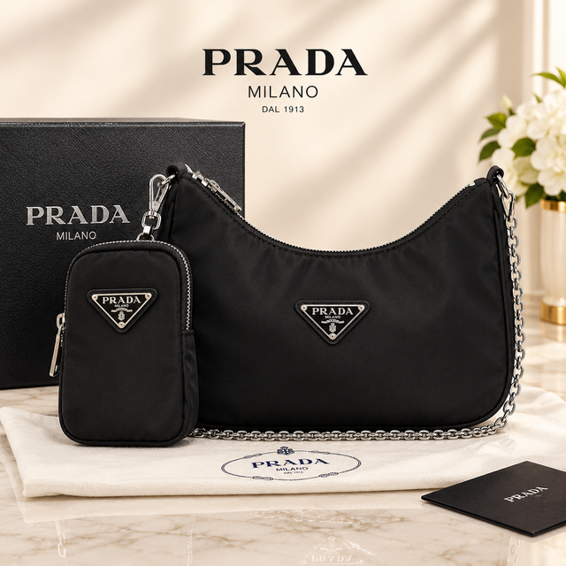 Prada Re-Edition Nylon Shoulder Bag with Mini Pouch