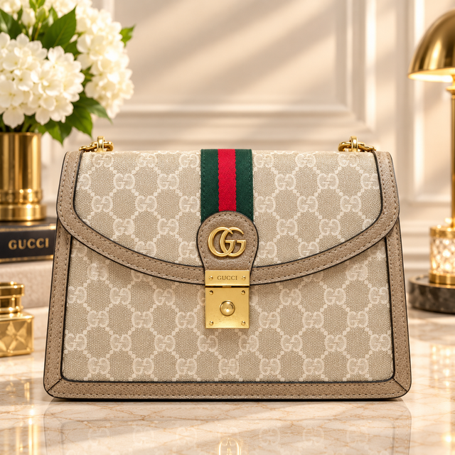 Gucci GG Supreme Monogram Shoulder Bag – Beige