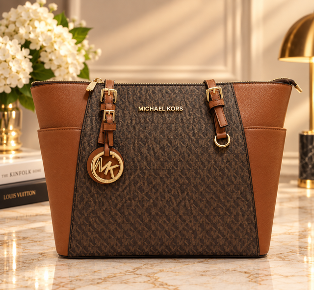 Michael Kors Signature MK Monogram Tote Bag – Brown