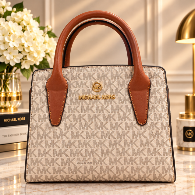 Michael Kors Signature MK Mini Tote Bag – Vanilla & Luggage Brown