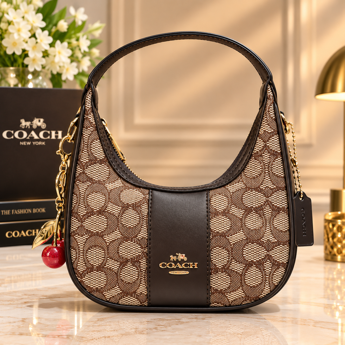 Coach Signature Jacquard Hobo Shoulder Bag – Brown & Dark Brown