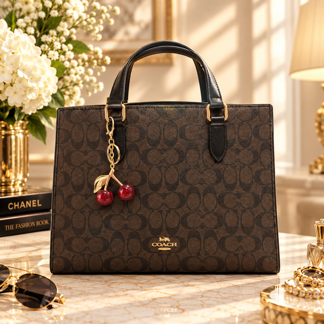 Coach Signature Canvas Structured Tote Bag – Brown & Black