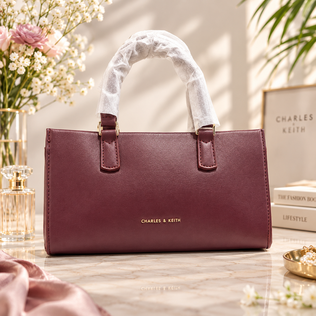 Charles & Keith Structured Handbag – Burgundy