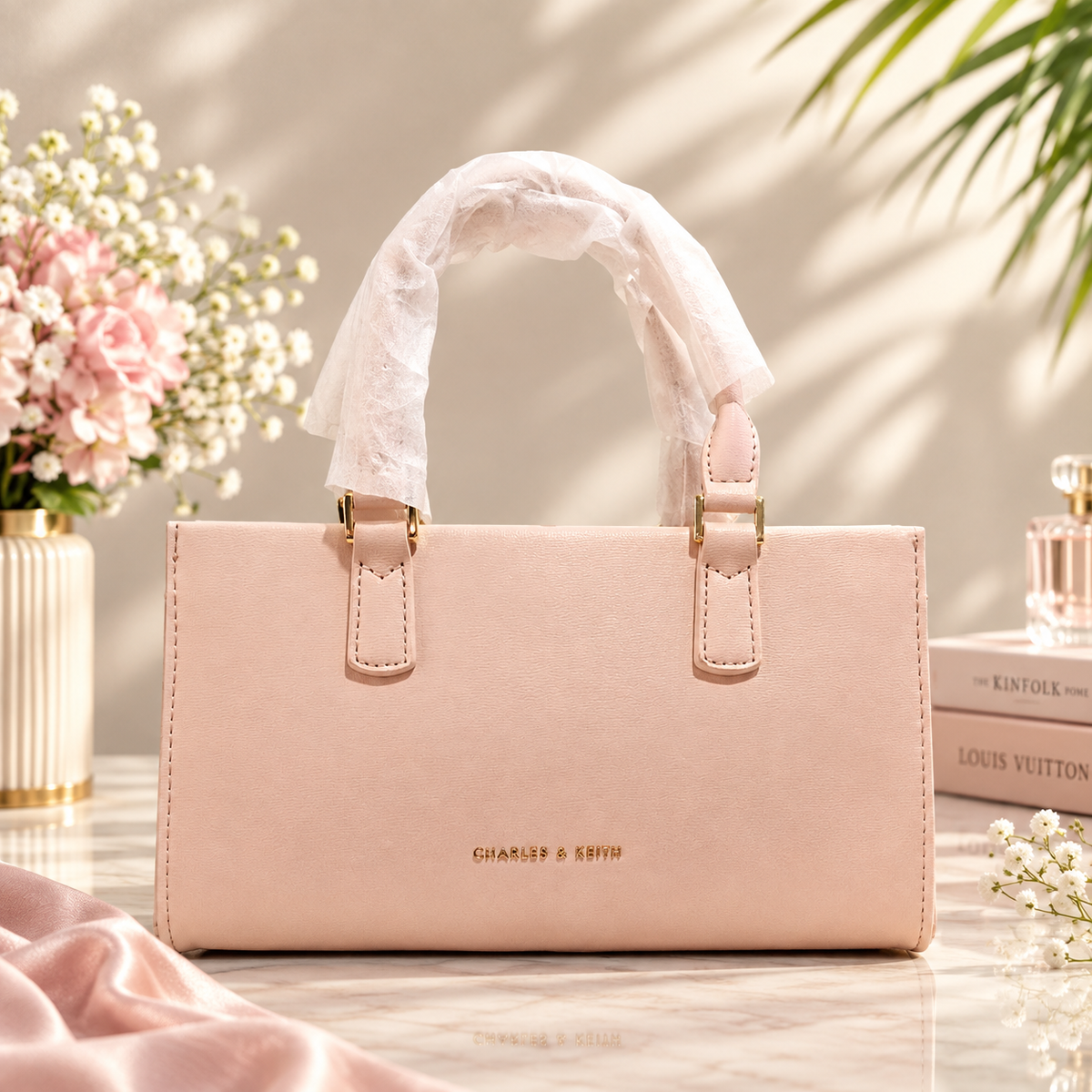 Charles & Keith Structured Handbag – Blush Pink