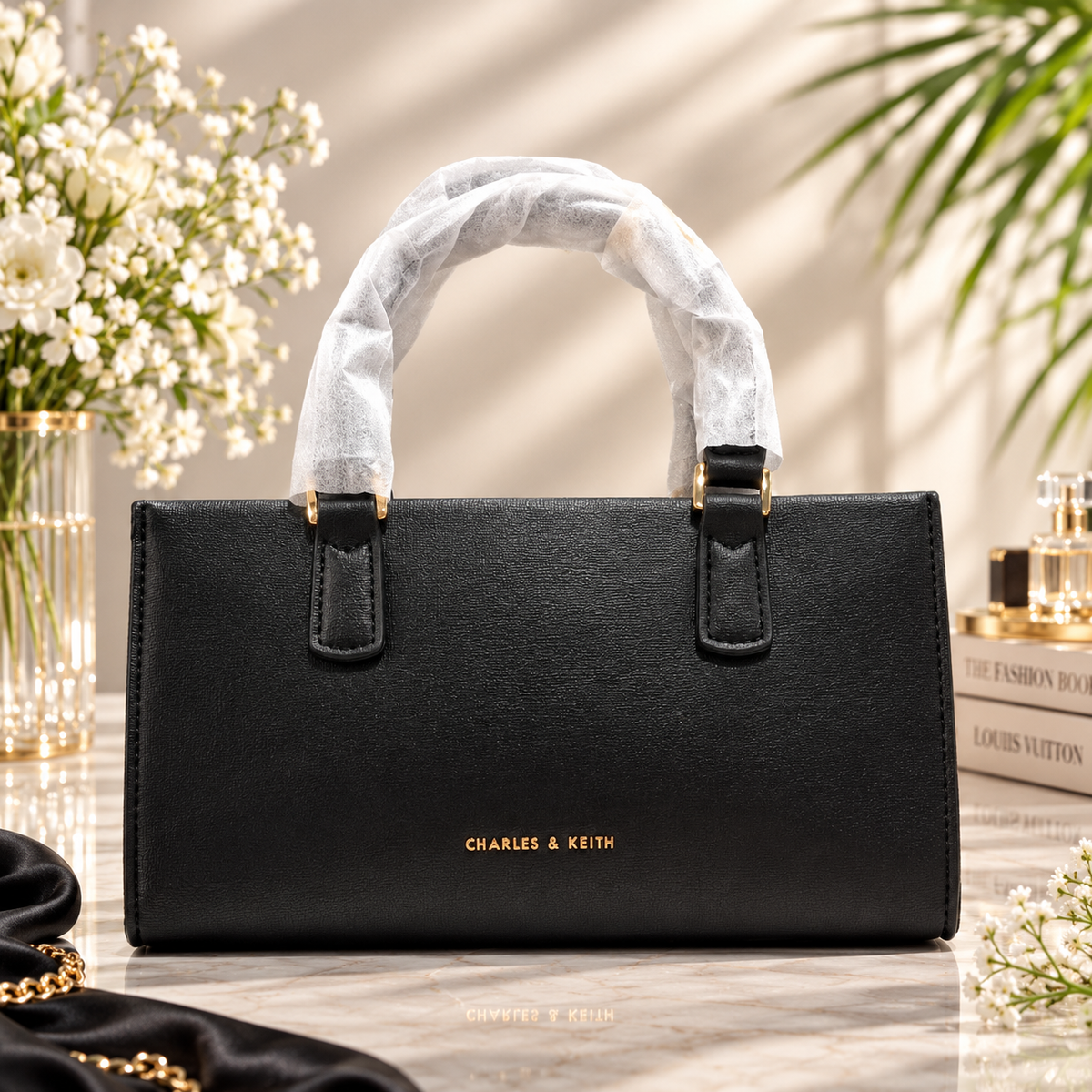 Charles & Keith Black Structured Top Handle Handbag