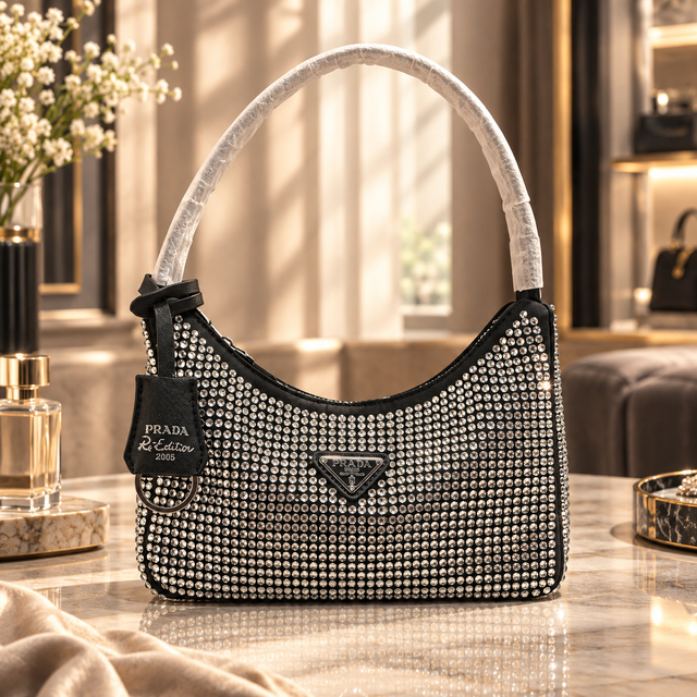 Prada Crystal Embellished Mini Shoulder Bag with Rhinestone Finish
