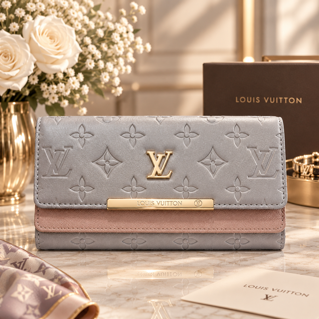 Louis Vuitton Embossed Monogram Long Wallet in Light Grey
