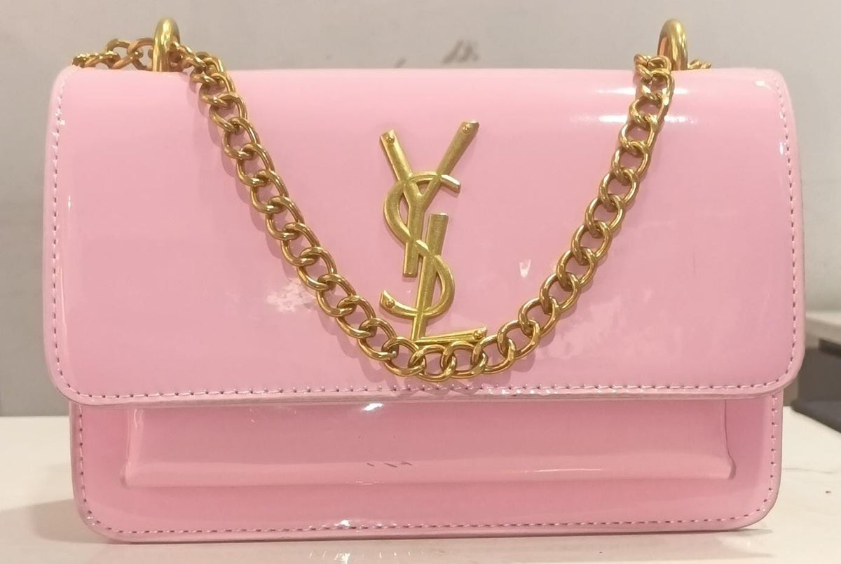 Patent Leather Chain Shoulder Bag – Pink (Gold Hardware)