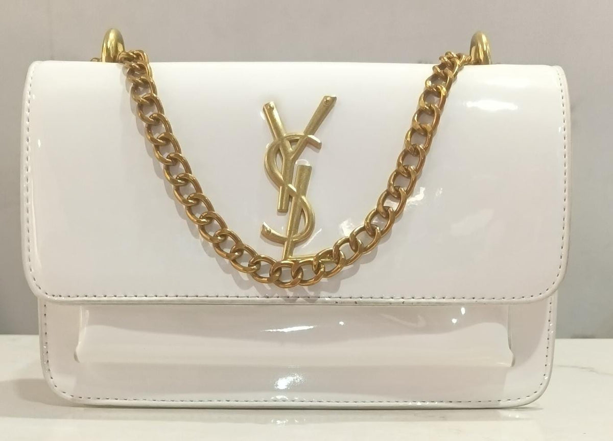 Patent Leather Chain Shoulder Bag – White (Gold Hardware)